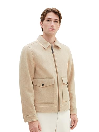 TOM TAILOR Herren 1037344 Wolljacke mit gestepptem Innenfutter, 32526-big beige Herringbone Optic, L von TOM TAILOR