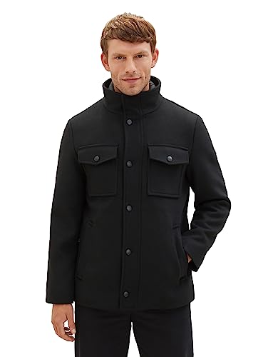 TOM TAILOR Herren 1037345 2-in-1 Wollmantel mit integrierter Innenjacke, 29999-Black, XL von TOM TAILOR