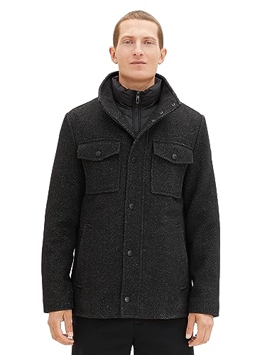 TOM TAILOR Herren 1037345 2-in-1 Wollmantel mit integrierter Innenjacke, 32521-snow Wool Structure, M von TOM TAILOR