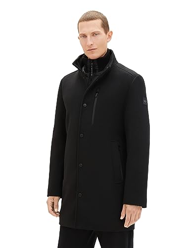 TOM TAILOR Herren 1037349 2-in-1 Wollmantel mit integrierter Innenjacke, 29999-Black, XL von TOM TAILOR