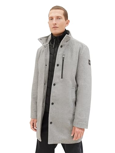 TOM TAILOR Herren 1037349 2-in-1 Wollmantel mit integrierter Innenjacke, 30507-light Stone Grey Wool Twill, XXL von TOM TAILOR