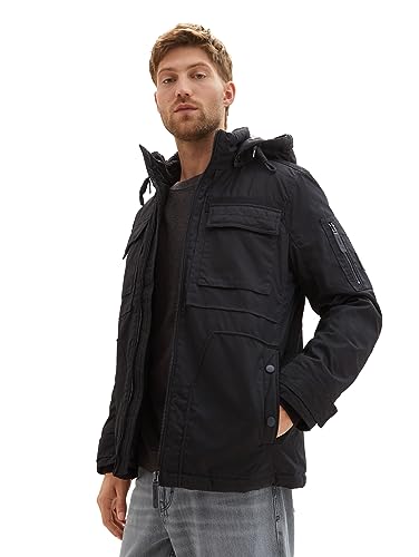 TOM TAILOR Herren 1037351 Coated Field Jacke mit Abnehmbarer Kapuze, 29999-Black, XL von TOM TAILOR