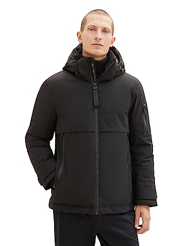 TOM TAILOR Herren 1037353 Hybrid Daunenjacke mit Abnehmbarer Kapuze, 29999-Black, L von TOM TAILOR