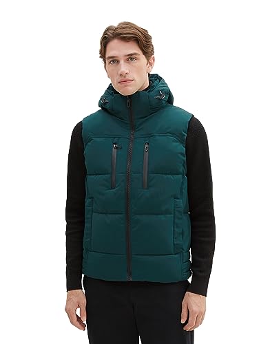 TOM TAILOR Herren 1037355 Puffer Steppweste mit Abnehmbarer Kapuze, 10834-Deep Green Lake, XL von TOM TAILOR