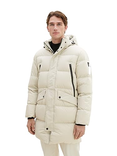 TOM TAILOR Herren 1037357 Recycled Down Puffer-Parka mit Abnehmbarer Kapuze, 26199-beige Alfalfa, XXL von TOM TAILOR