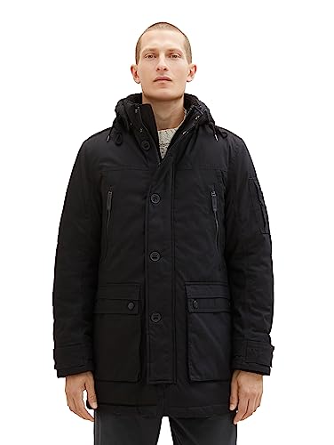 TOM TAILOR Herren 1037358 Coated Parka Jacke mit Abnehmbarer Kapuze, 29999-Black, L von TOM TAILOR