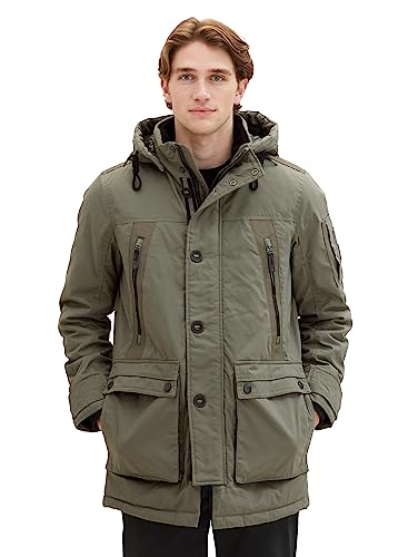 TOM TAILOR Herren 1037358 Coated Parka Jacke mit Abnehmbarer Kapuze, 32097-smokey Olive Green, S von TOM TAILOR