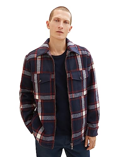 TOM TAILOR Herren 1037405 Flanell Karo-Jacke mit Teddyfell im Innenfutter, 32571-navy red White Check, L von TOM TAILOR