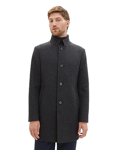 TOM TAILOR Herren 1037407 3-Knopf Wollmantel mit Stehkragen, 32525-grey Big Herringbone Optic, XXL von TOM TAILOR