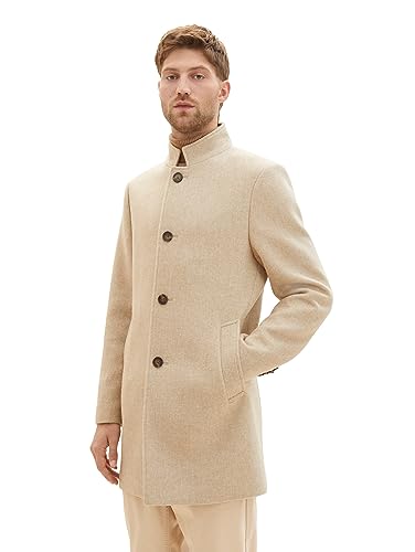 TOM TAILOR Herren 1037407 3-Knopf Wollmantel mit Stehkragen, 32526-big beige Herringbone Optic, L von TOM TAILOR