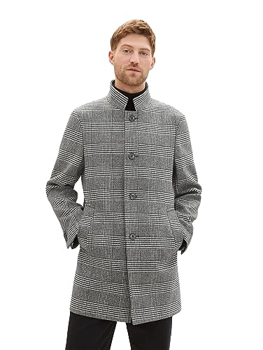 TOM TAILOR Herren 1037407 3-Knopf Wollmantel mit Stehkragen, 32806-ecru Black Houndstooth, XXL von TOM TAILOR