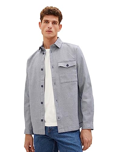 TOM TAILOR Herren 1037439 Dobby Overshirt Hemd mit hohem Stretch, 32284-white Navy Zig zag Structure, L von TOM TAILOR