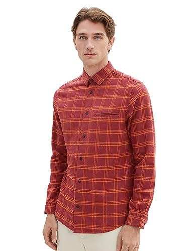 TOM TAILOR Herren 1037447 Regular Fit Karo-Hemd aus Baumwolle, 32309-red orange Check, L von TOM TAILOR