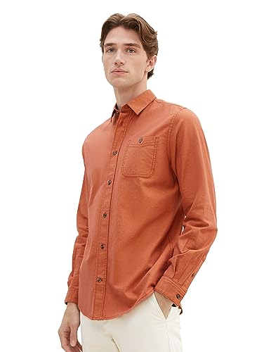TOM TAILOR Herren 1037450 Regular Fit Hemd aus Baumwolle, 32316-orange red Chambray, XL von TOM TAILOR