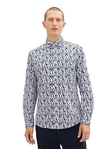 TOM TAILOR Herren 1037456 Regular Fit Stretch Hemd mit Muster, 32326-off White sea Green Design, XXL von TOM TAILOR