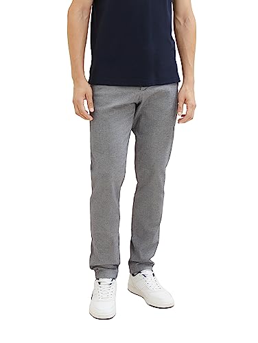 TOM TAILOR Herren Slim Fit Chino Hose aus Stretch Piqué mit Gürtel, 32284 - White Navy Zig Zag Structure, 33/32 von TOM TAILOR