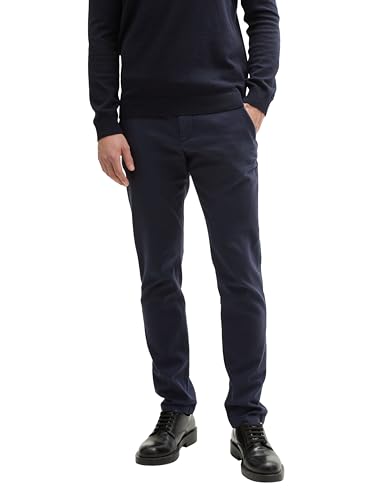 TOM TAILOR Herren Slim Fit Chino Hose aus Stretch Piqué mit Gürtel, 32374 - Navy Zig Zag Structure, 34/34 von TOM TAILOR