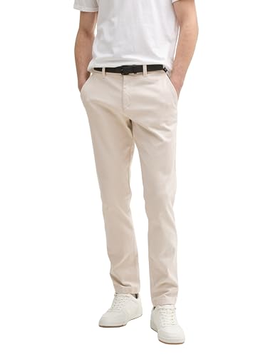 TOM TAILOR Herren 1037547 Slim Fit Stretch Chino Hose mit Gürtel, 37142-White Beige Zig Zag Structure, M von TOM TAILOR