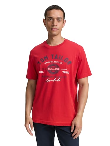 TOM TAILOR Herren 1037735 T-Shirt, 12830-Samba Red, XS von TOM TAILOR