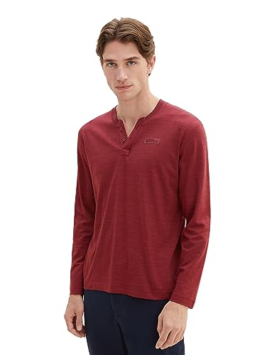 TOM TAILOR Herren 1037745 Serafino Longsleeve mit kleinem Logo Print, 32449-bordeaux red Stripy Inject, L von TOM TAILOR