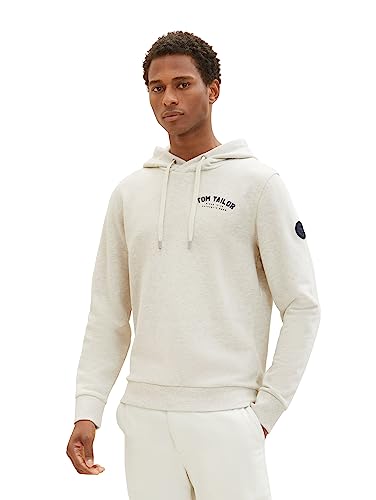 TOM TAILOR Herren 1037751 Sweatshirt Hoodie mit Logo-Print, 18623-vintage beige Melange, XXXL von TOM TAILOR