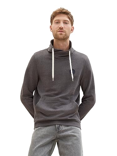 TOM TAILOR Herren 1037753 Snood Sweatshirt mit Logo-Badge, 11086-Dark Grey Melange, XXXL von TOM TAILOR