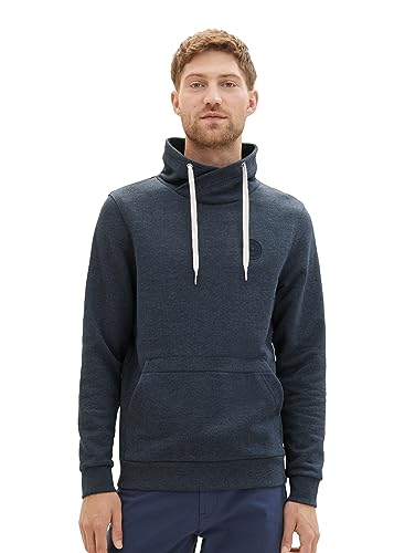 TOM TAILOR Herren 1037753 Snood Sweatshirt mit Logo-Badge, 19024-sky Captain Blue White Melange, M von TOM TAILOR