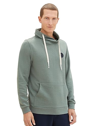 TOM TAILOR Herren 1037753 Snood Sweatshirt mit Logo-Badge, 30358-green dust Melange, M von TOM TAILOR