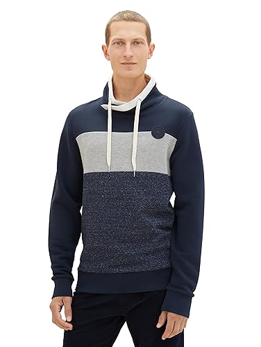 TOM TAILOR Herren 1037761 Colorblock Snood Sweatshirt, 10668-sky Captain Blue, S von TOM TAILOR
