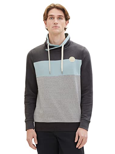 TOM TAILOR Herren 1037761 Colorblock Snood Sweatshirt, 11086-Dark Grey Melange, M von TOM TAILOR
