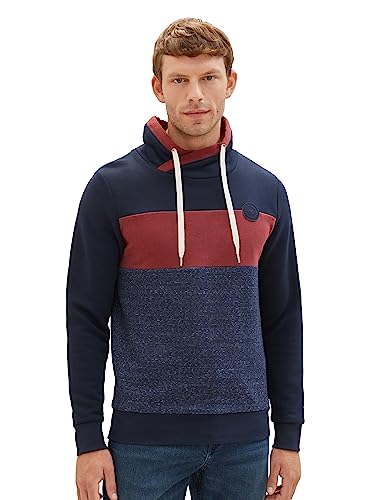 TOM TAILOR Herren 1037761 Colorblock Snood Sweatshirt, 32220-burned Bordeaux red, XXL von TOM TAILOR