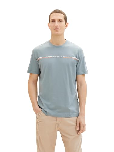 TOM TAILOR Herren T-Shirt mit Streifen-Print & Logo, 27475 - Grey Mint, XL von TOM TAILOR