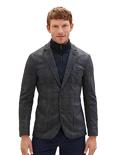 TOM TAILOR Herren 1037804 2-in-1 Sakko mit Abnehmbarer Innenjacke, 32807-grey Blue Houndstooth, 48 von TOM TAILOR