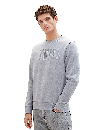 TOM TAILOR Herren 1037806 Basic Crewneck Sweatshirt mit Logo-Print, 12035-Grey Heather Melange, L von TOM TAILOR