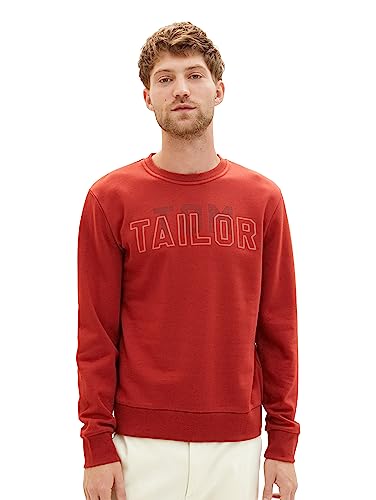 TOM TAILOR Herren 1037806 Basic Crewneck Sweatshirt mit Logo-Print, 14302-velvet red, L von TOM TAILOR