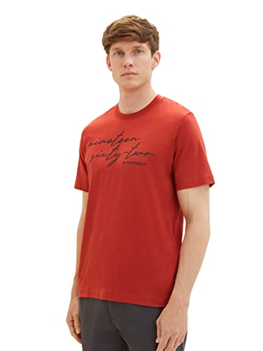 TOM TAILOR Herren 1037809 Basic T-Shirt mit Print, 14302-velvet red, L von TOM TAILOR