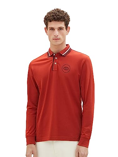 TOM TAILOR Herren 1037813 Longsleeve Poloshirt mit Logo-Print, 14302-velvet red, XL von TOM TAILOR