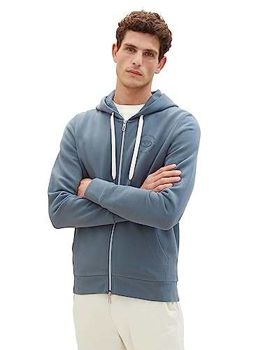 TOM TAILOR Herren 1037814 Basic Sweatjacke mit Kapuze, 32506-dusty Dark Teal, S von TOM TAILOR