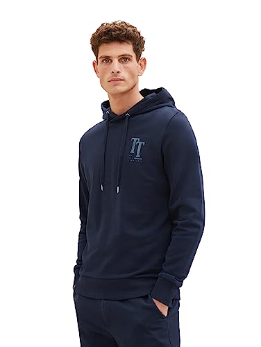 TOM TAILOR Herren 1037816 Basic Hoodie mit Logo-Print, 10668-sky Captain Blue, L von TOM TAILOR