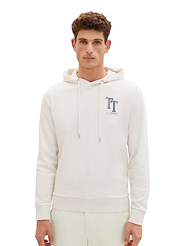 TOM TAILOR Herren 1037816 Basic Hoodie mit Logo-Print, 18592-vintage beige, XL von TOM TAILOR