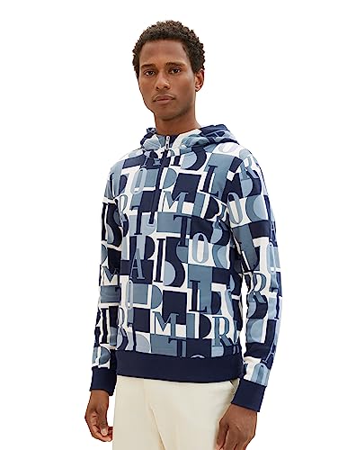 TOM TAILOR Herren 1037817 Hoodie mit Allover-Print, 32386-teal Big Letter Design, L von TOM TAILOR