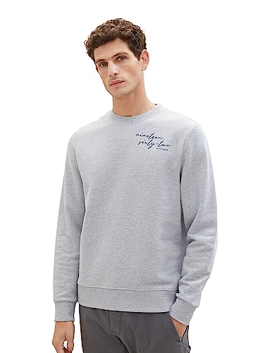 TOM TAILOR Herren 1037818 Basic Sweatshirt mit Schrift-Print, 12035-Grey Heather Melange, XXL von TOM TAILOR