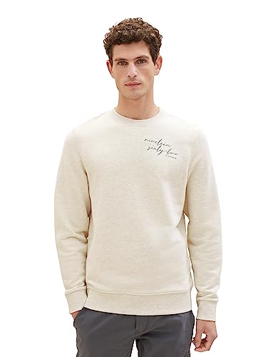 TOM TAILOR Herren 1037818 Basic Sweatshirt mit Schrift-Print, 18623-vintage beige Melange, XXXL von TOM TAILOR