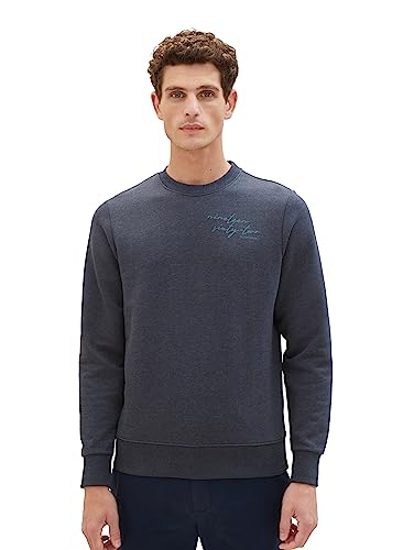 TOM TAILOR Herren 1037818 Basic Sweatshirt mit Schrift-Print, 19024-sky Captain Blue White Melange, L von TOM TAILOR