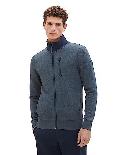 TOM TAILOR Herren 1037819 Sweatjacke mit Stehkragen, 19024-sky Captain Blue White Melange, L von TOM TAILOR