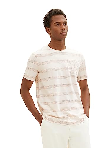 TOM TAILOR Herren 1037832 Gestreiftes T-Shirt Style, 32435-vintage beige Soft Spacedye, XXL von TOM TAILOR