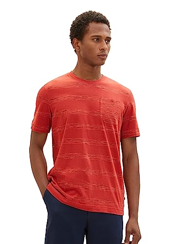 TOM TAILOR Herren 1037832 Gestreiftes T-Shirt Style, 32436-velvet red Soft Spacedye, L von TOM TAILOR