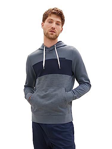 TOM TAILOR Herren 1037834 Colorblock Hoodie Optik, 32437-dusty Dark Teal Spacedye, L von TOM TAILOR