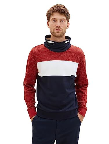 TOM TAILOR Herren 1037835 Colorblock Sweatshirt Optik, 32436-velvet red Soft Spacedye, XL von TOM TAILOR
