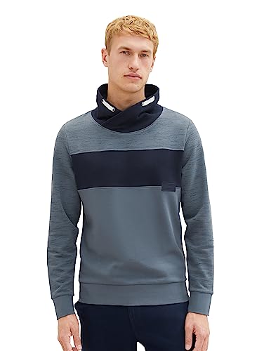 TOM TAILOR Herren 1037835 Colorblock Sweatshirt Optik, 32437-dusty Dark Teal Spacedye, L von TOM TAILOR